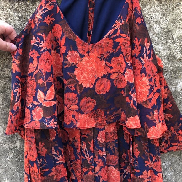 ASOS Red and Navy Floral Pleated Dress - Picture 4 of 10